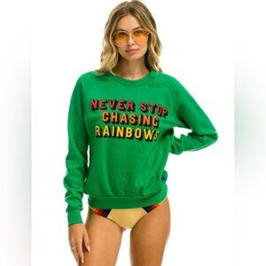 Aviator Nation “Never Stop Chasing Rainbows” Sweatshirt XS Green Retro Vibes